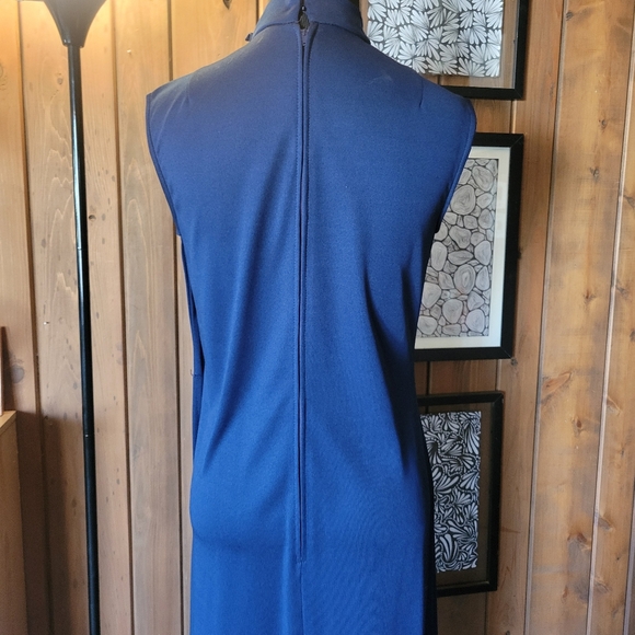 Vtg R&K Knits Ladies Navy Sleeveless HighNeck Dress With Rhinestone Buttons Sz 8 - Picture 5 of 8